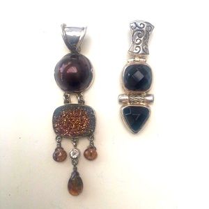 2 VNTG Bali sterling smoky qtz/pearl pendants